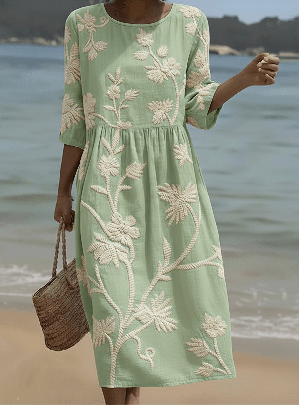Gwen | Vestido Midi con Estampado de Plantas y Flores - SC