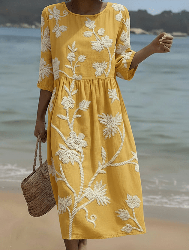 Yassy | Vestido Midi con Estampado de Plantas y Flores - SC