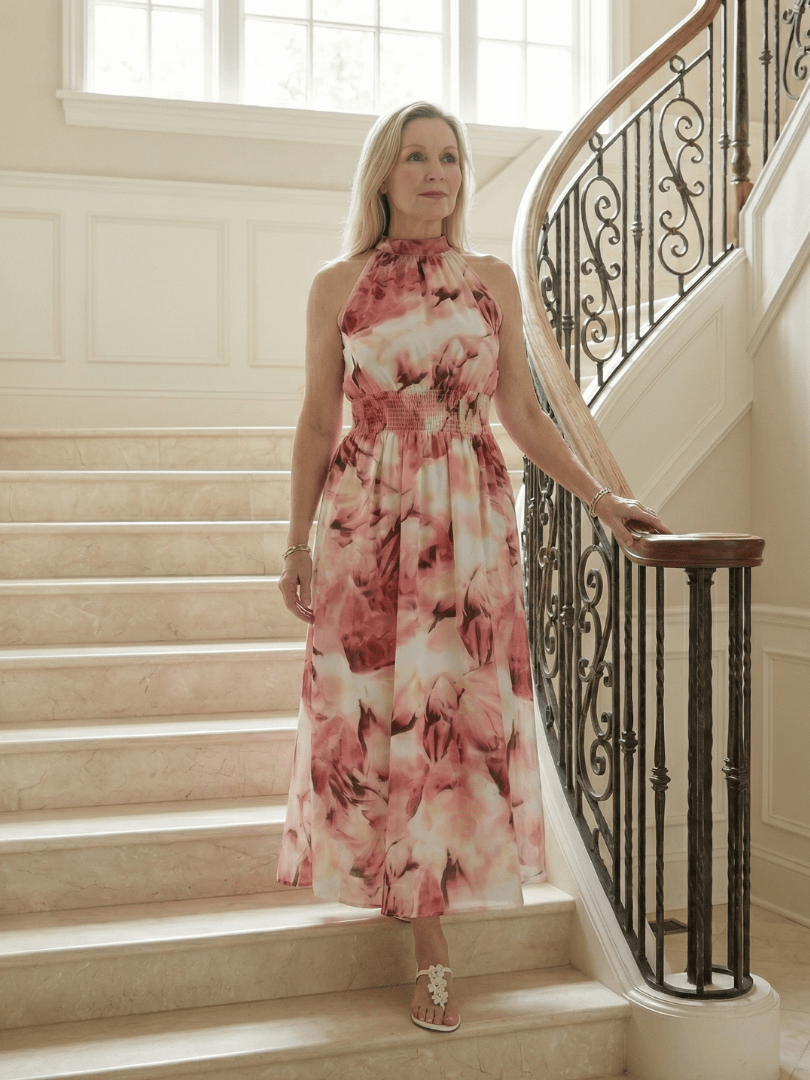 Sylin | Vestido Midi con Escote Halter Fruncido - SC