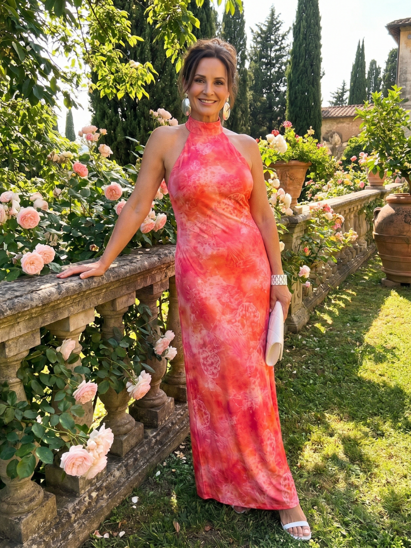 Coraline | Vestido Maxi Estampado con Cuello Halter - SC