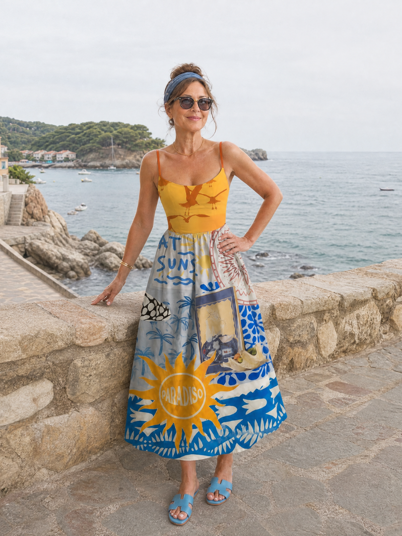 Zarman | Vestido Midi sin Mangas de Estampado Costero