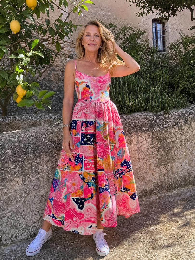 Valhala | Vestido Midi de Estampado Patchwork Floral - SC