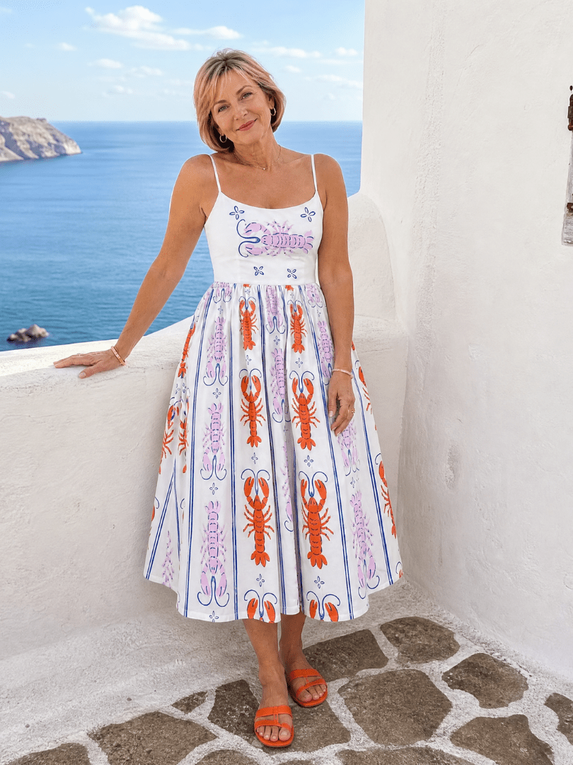 Coralyse | Vestido Midi sin Mangas con Estampado de Langosta - SC