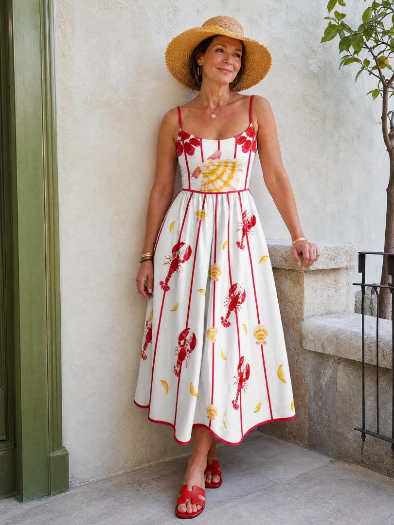 Coriselle | Vestido Midi con Estampado de Langosta