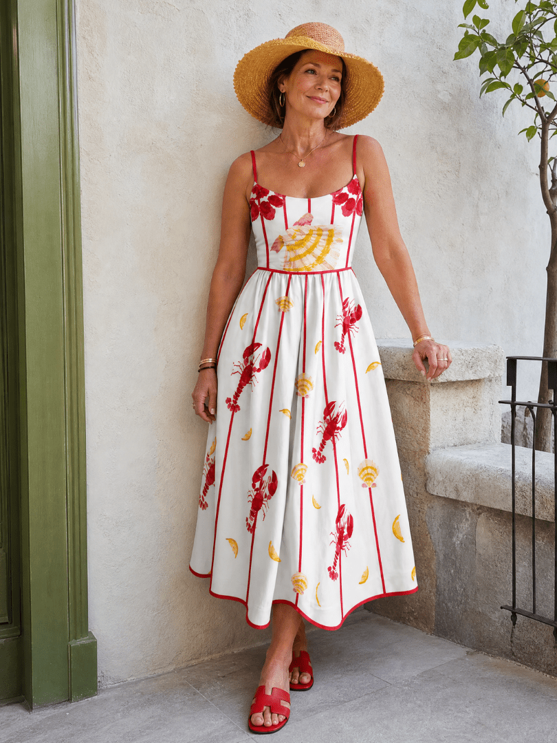 Coriselle | Vestido Midi con Estampado de Langosta - SC