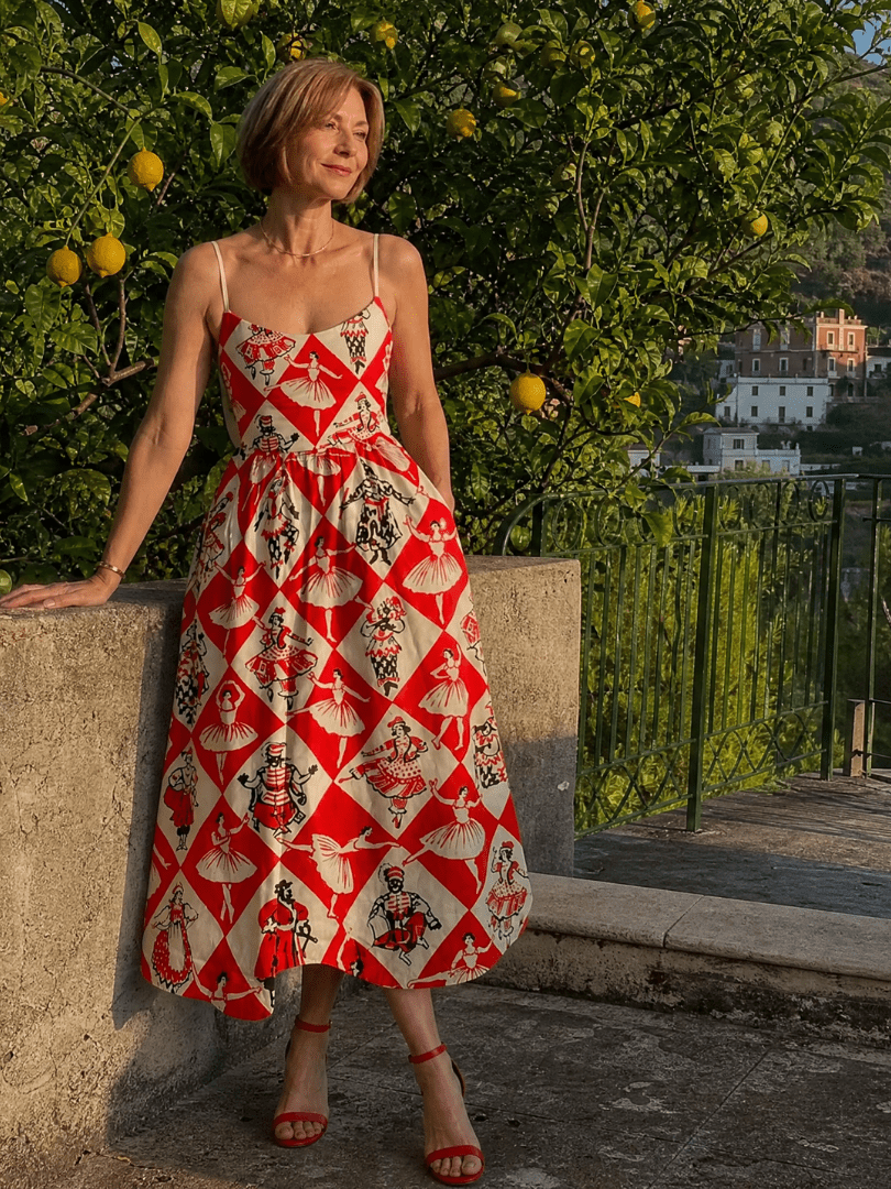 Virelina | Vestido Midi sin Mangas con Estampado de Diamantes - SC
