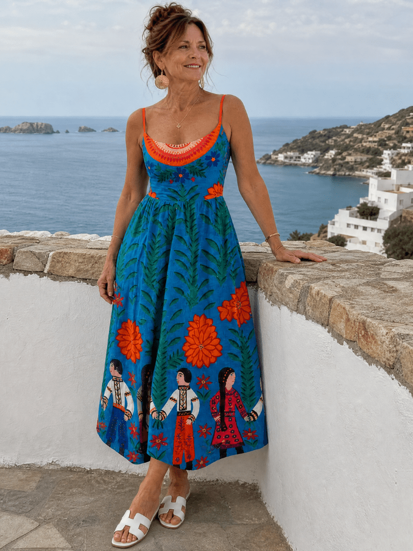 Xylienne | Vestido Midi sin Mangas con Estampado Folk - SC