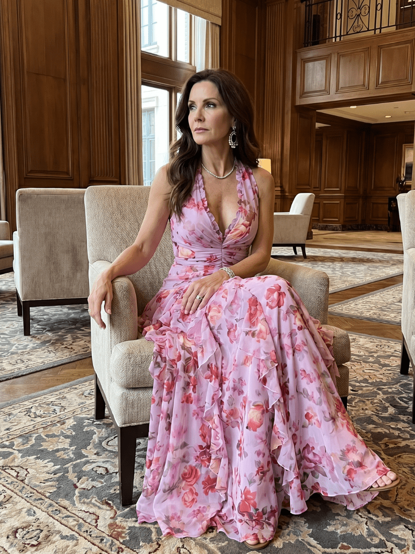 Nori | Vestido Maxi Floral con Escote Halter y Corpiño Fruncido - SC