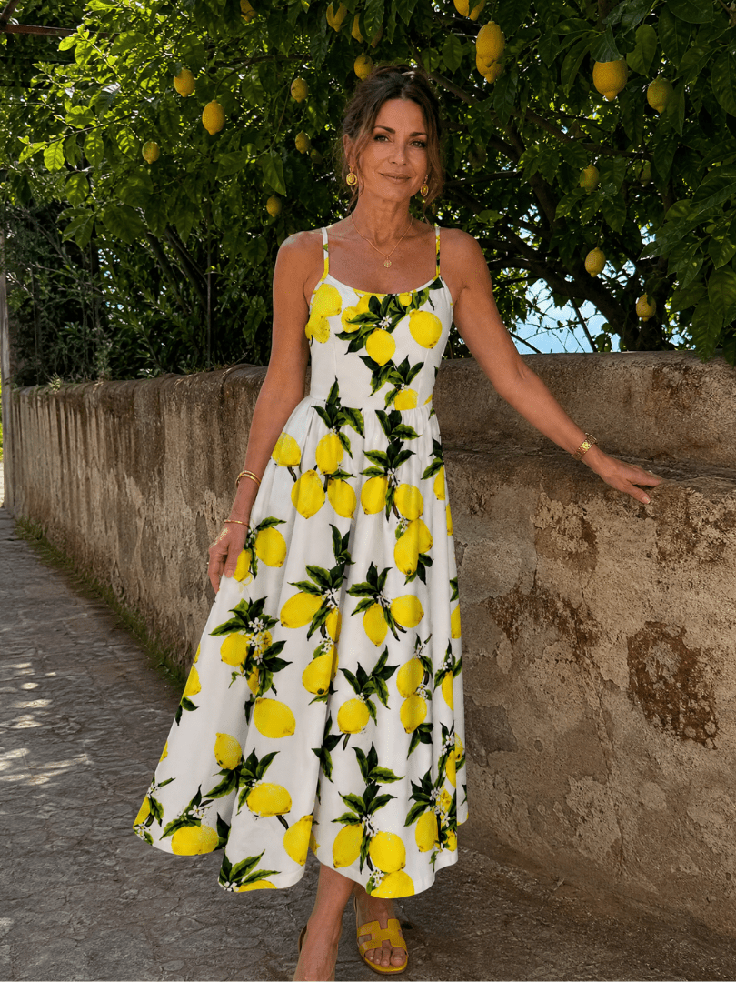 Limonelle | Vestido Midi sin Mangas con Estampado de Limón - SC