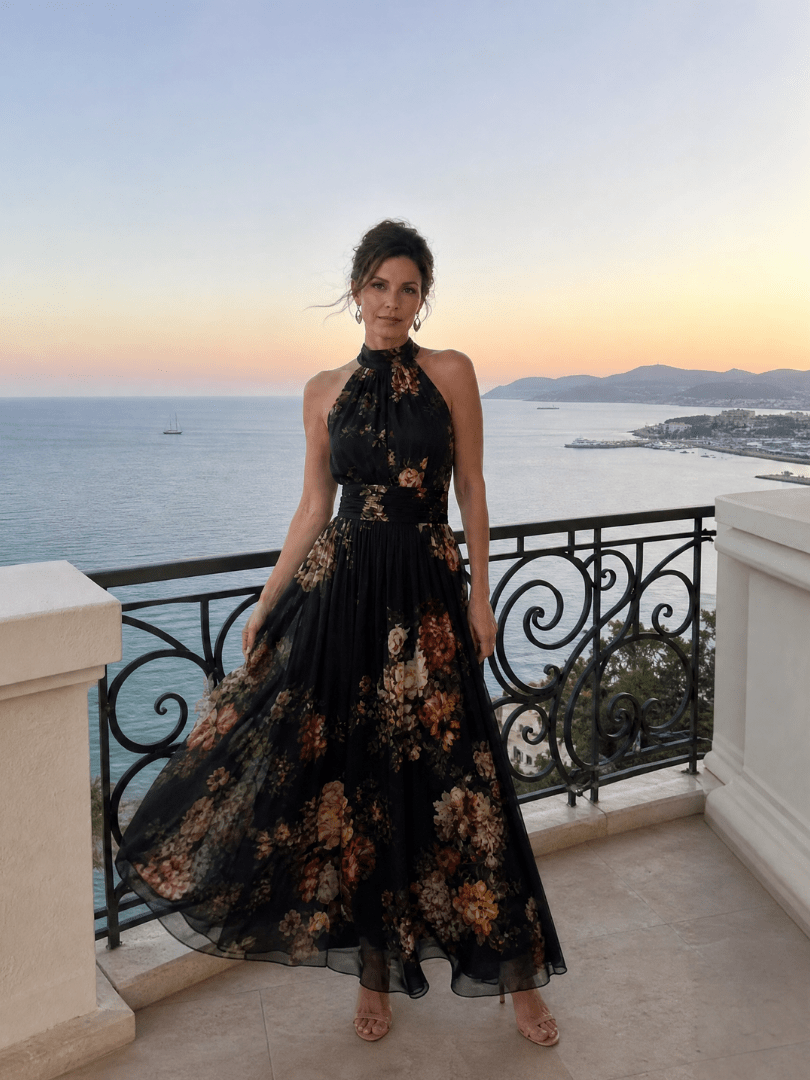 Sior | Vestido Midi Floral con Cuello Halter - SC