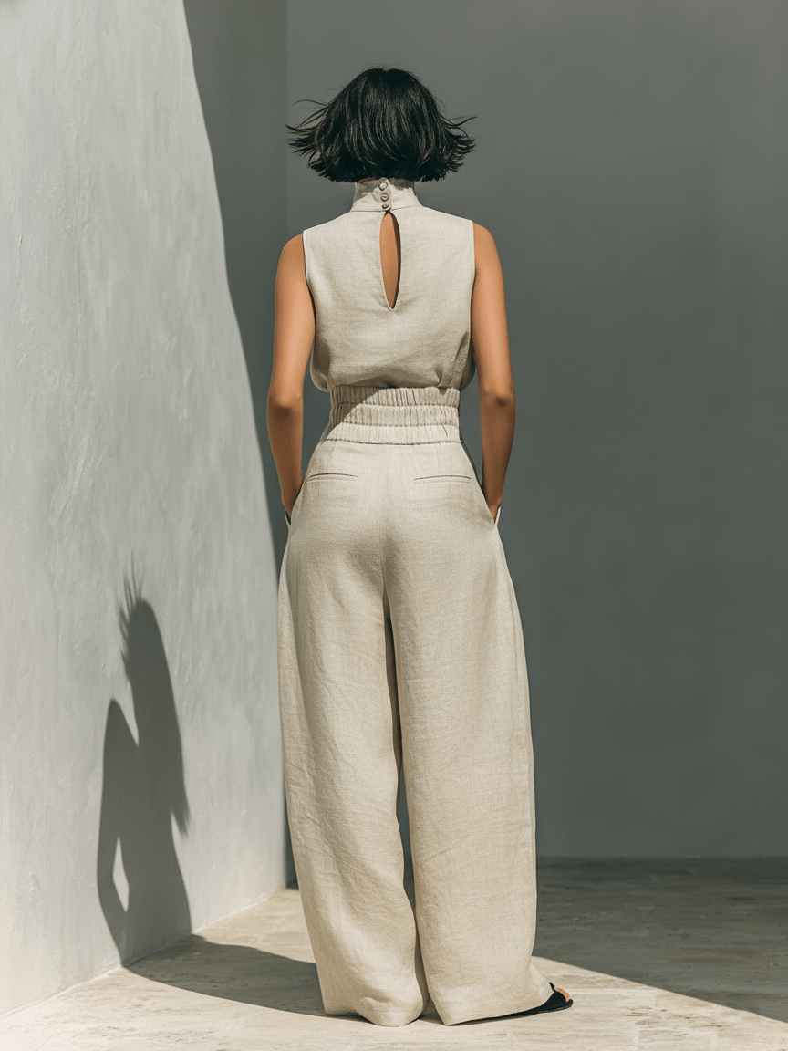 Maria | Conjunto Top y Pantalón Ancho Algodón Lino - SC