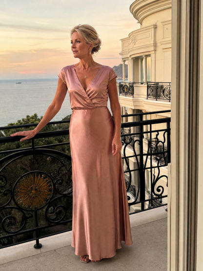 Samouse | Vestido maxi con corpiño envolvente y manga corta