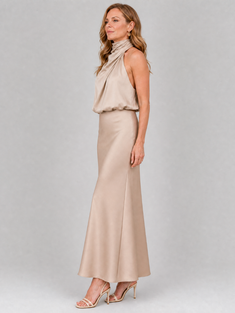Nopal | Vestido midi sin mangas con escote drapeado
