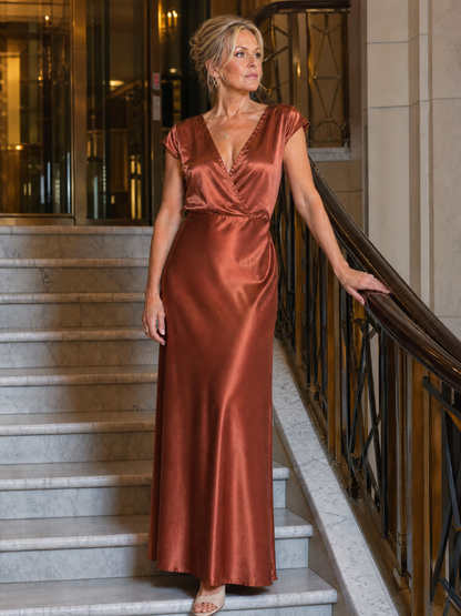 Samouse | Vestido maxi con corpiño envolvente y manga corta