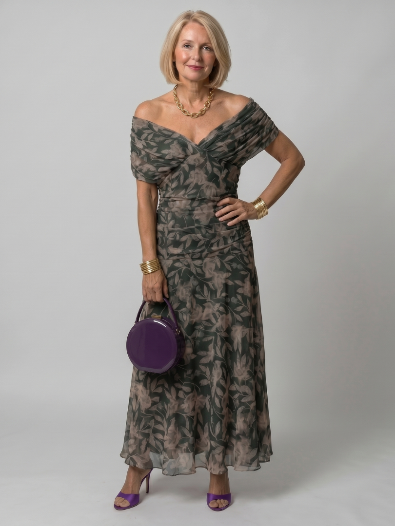 Calen | Vestido midi fluido con hombros al descubierto