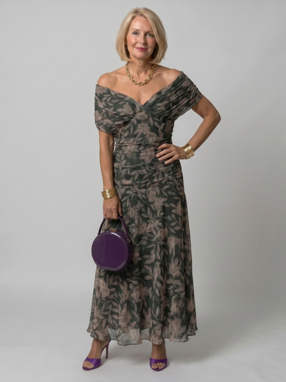Calen | Vestido midi fluido con hombros al descubierto