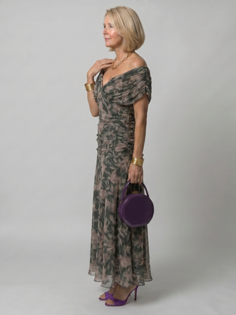 Calen | Vestido midi fluido con hombros al descubierto