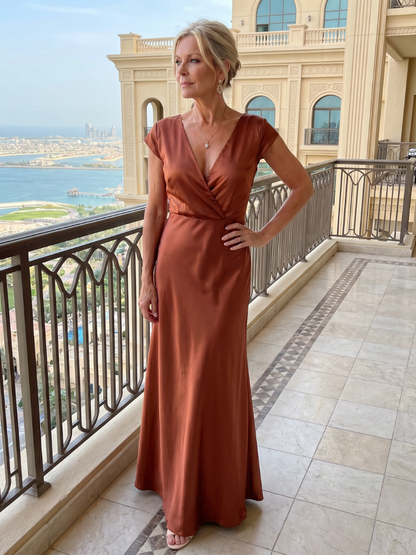 Samouse | Vestido maxi con corpiño envolvente y manga corta