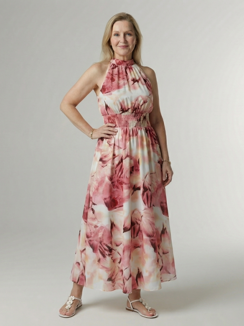 Sylin | Vestido midi con escote halter fruncido