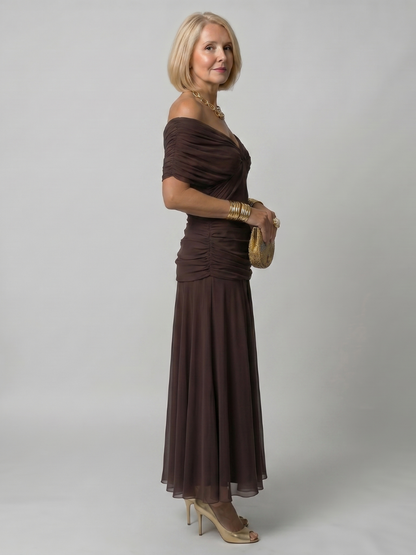 Calen | Vestido midi fluido con hombros al descubierto