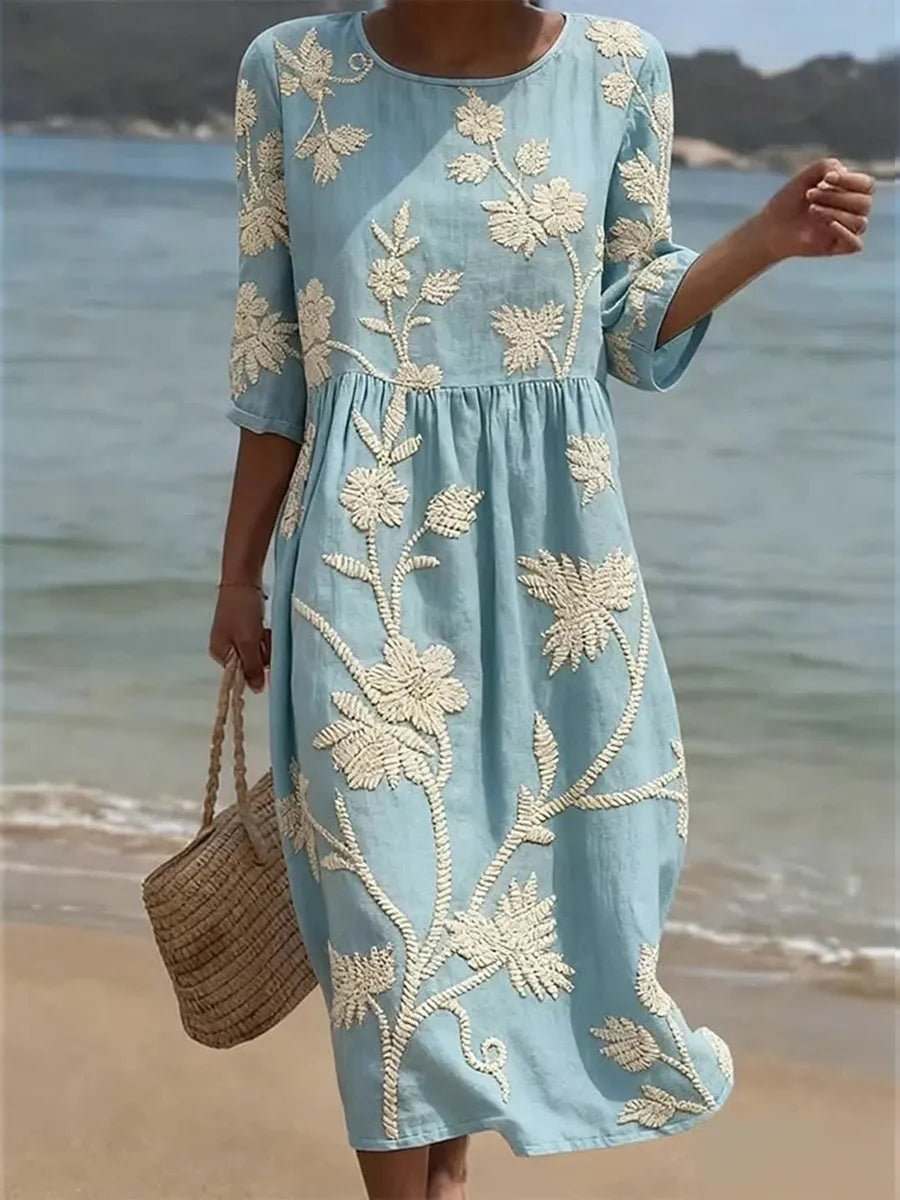 Kimberly | Vestido Midi con Estampado de Plantas y Flores - SC