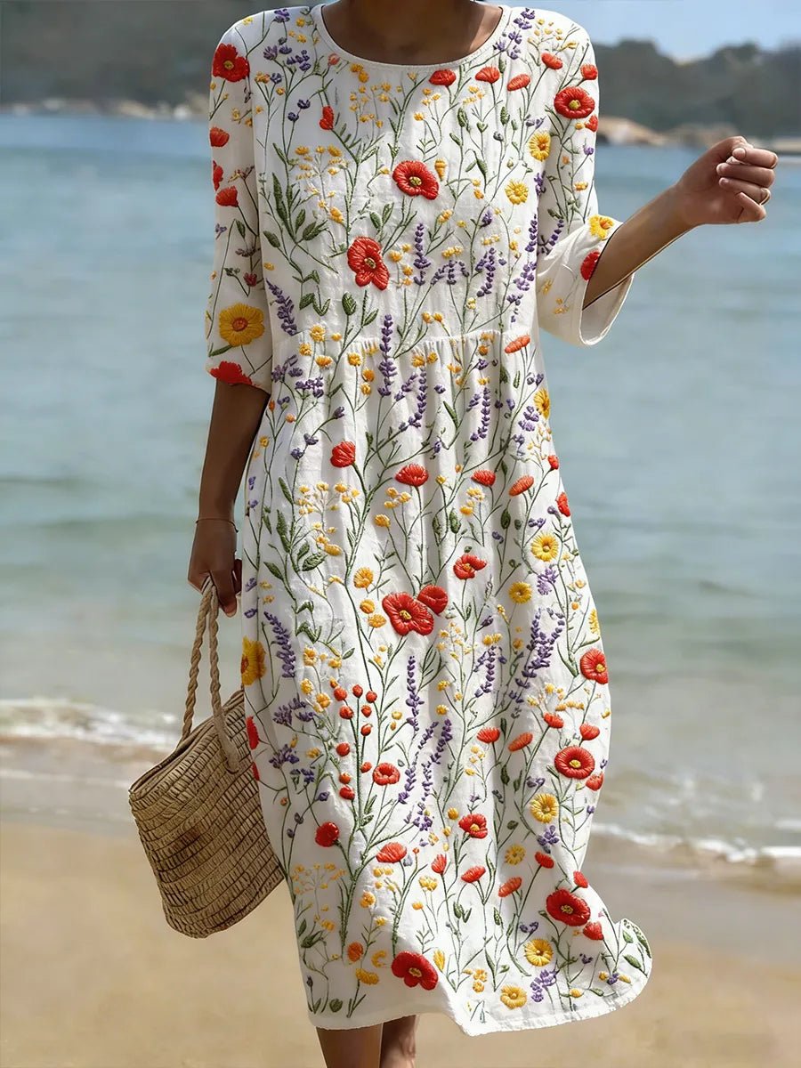 Christina | Vestido Largo de Cuello Redondo con Estampado Floral - SC