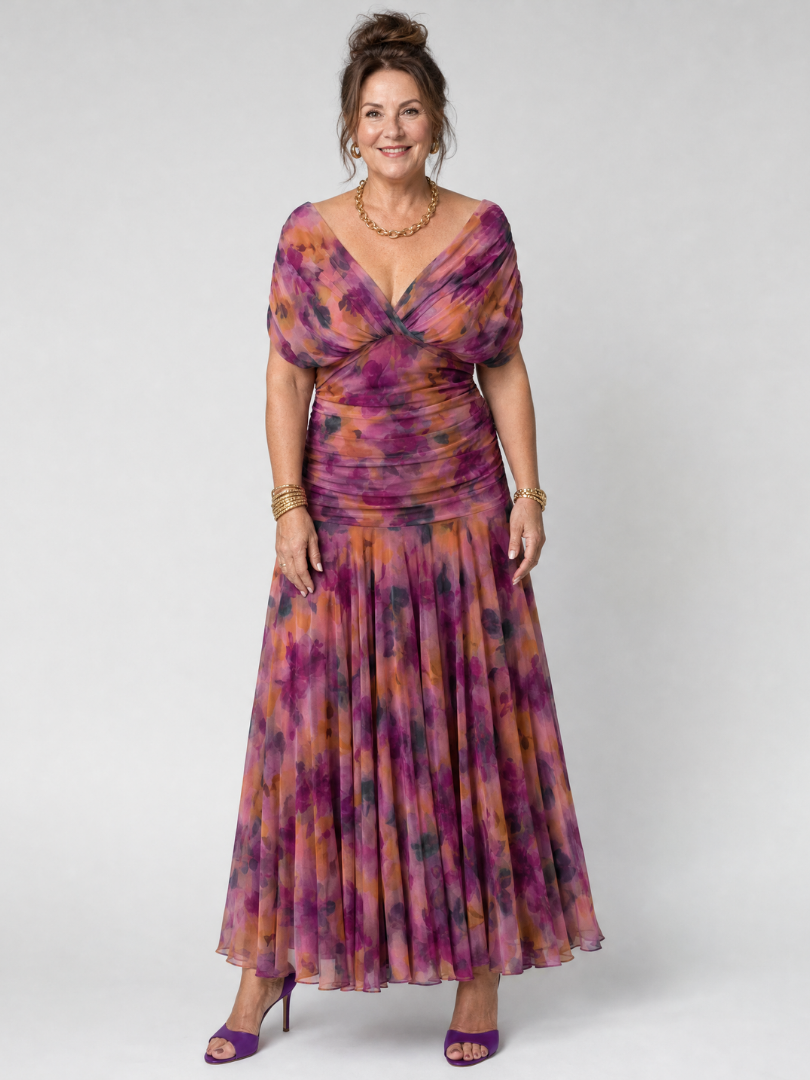 Calen | Vestido midi fluido con hombros al descubierto