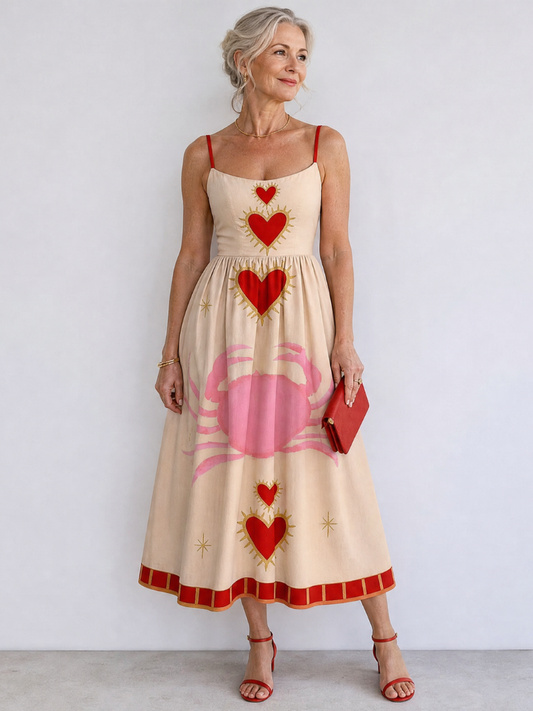 Aurevra | Vestido Midi sin Mangas con Motivo de Corazón
