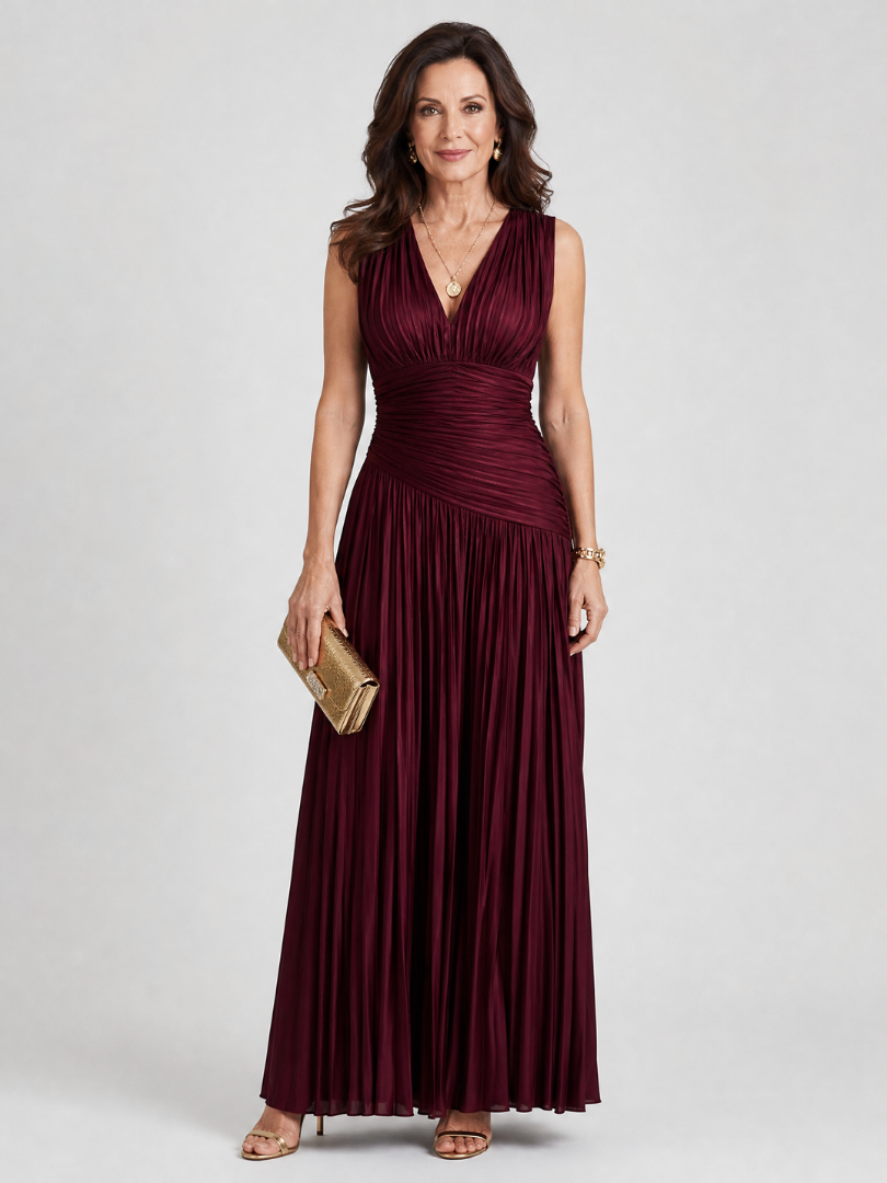 Lemar | Vestido midi plisado sin mangas con escote en V