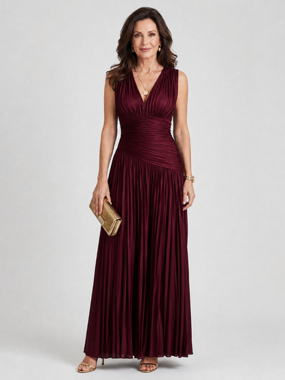 Lemar | Vestido midi plisado sin mangas con escote en V