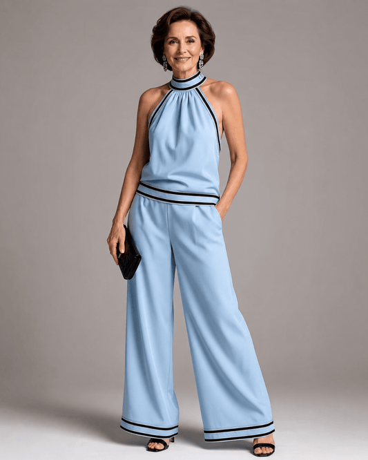Zephyrine | Enterizo Halter con Ribete en Contraste y Piernas Anchas - SC