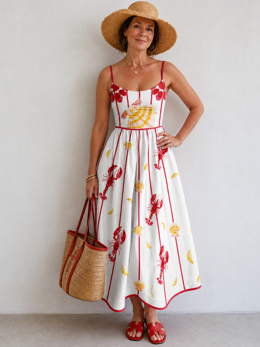 Coriselle | Vestido Midi con Estampado de Langosta