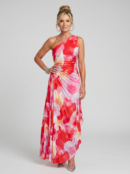 Taya | Vestido midi de un solo hombro con corpiño plisado
