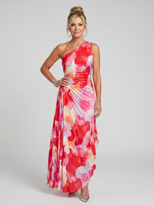 Taya | Vestido midi de un solo hombro con corpiño plisado