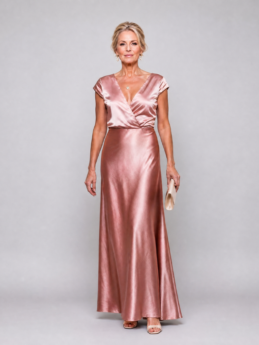 Samouse | Vestido maxi con corpiño envolvente y manga corta
