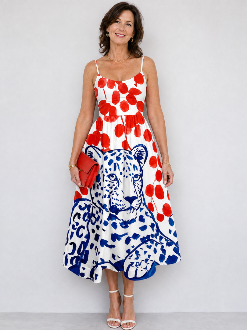 Zarelia | Vestido Midi con Estampado de Leopardo