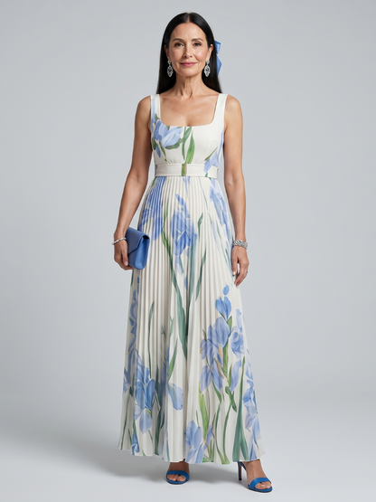 Ophelia | Vestido midi sin mangas de cuello cuadrado con estampado floral