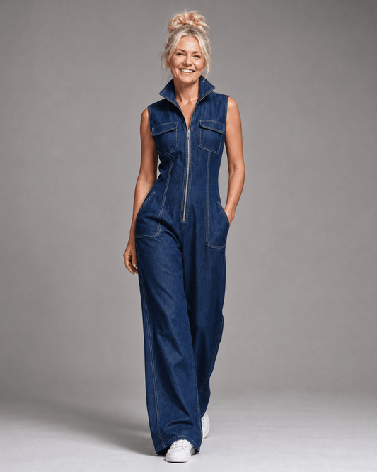 Samantha | Enterizo Denim de Pierna Ancha sin Mangas - SC