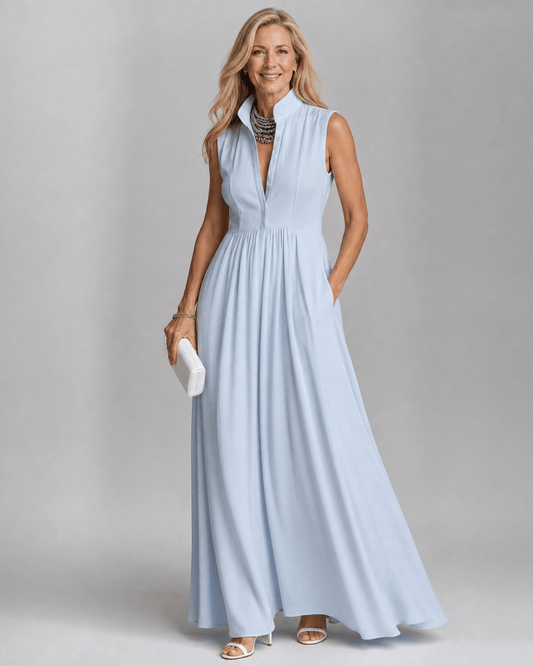 Virelia | Vestido Maxi Fluido sin Mangas con Cuello - SC