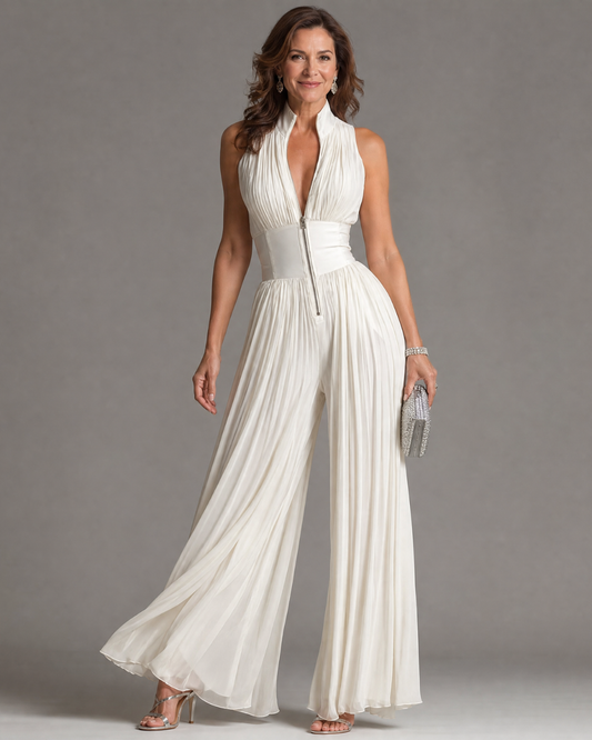 Zakira | Mono con Escote Halter y Pierna Ancha