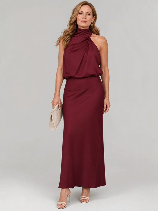 Nopal | Vestido midi sin mangas con escote drapeado