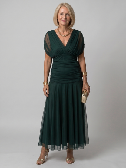 Calen | Vestido midi fluido con hombros al descubierto