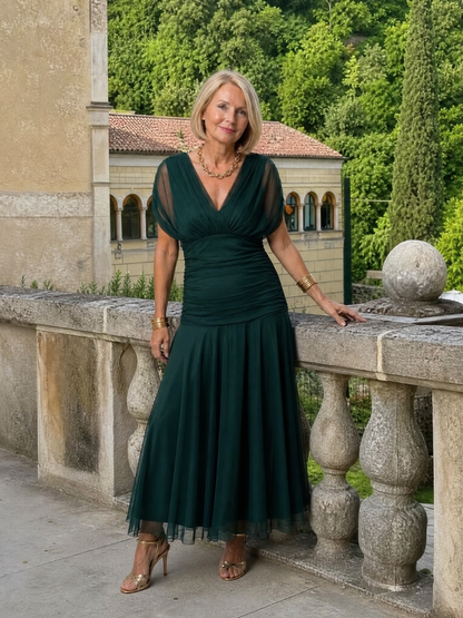 Calen | Vestido midi fluido con hombros al descubierto