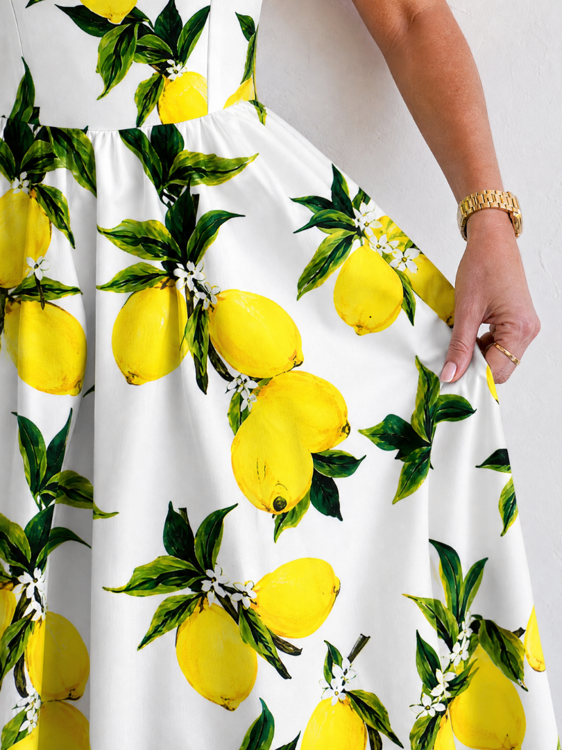 Limonelle | Vestido Midi sin Mangas con Estampado de Limón