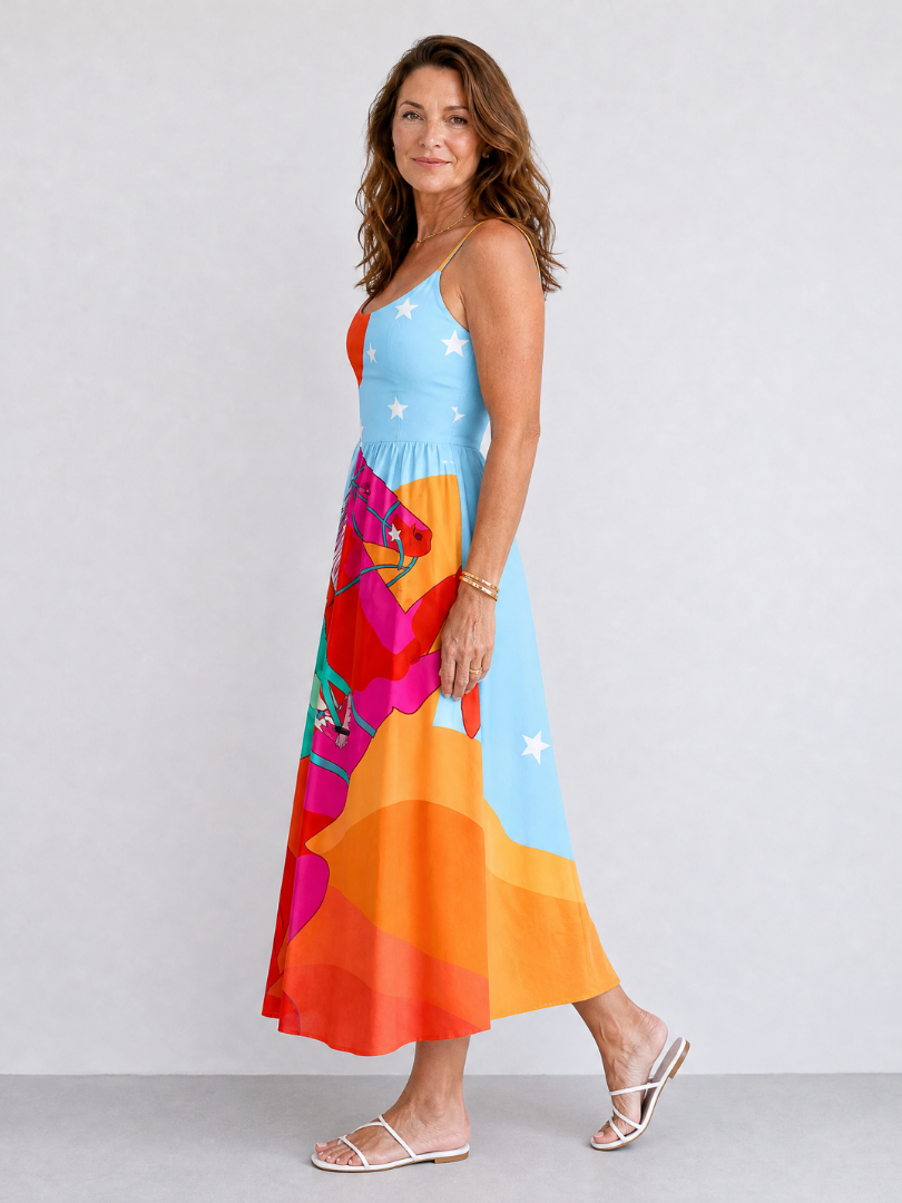 Azelora | Vestido Midi con Estampado Gráfico Estilo Western