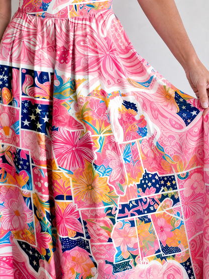 Valhala | Vestido Midi de Estampado Patchwork Floral