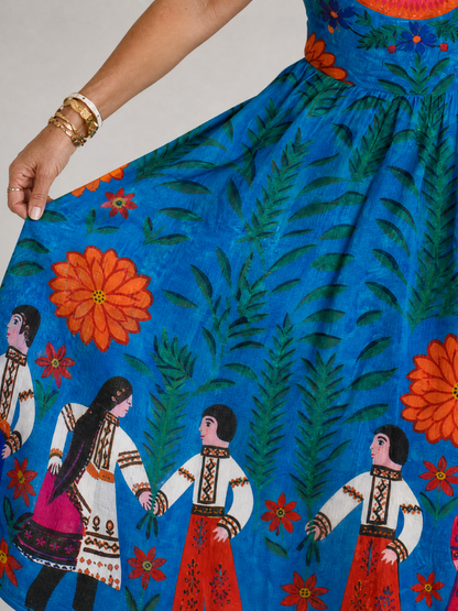 Xylienne | Vestido Midi sin Mangas con Estampado Folk