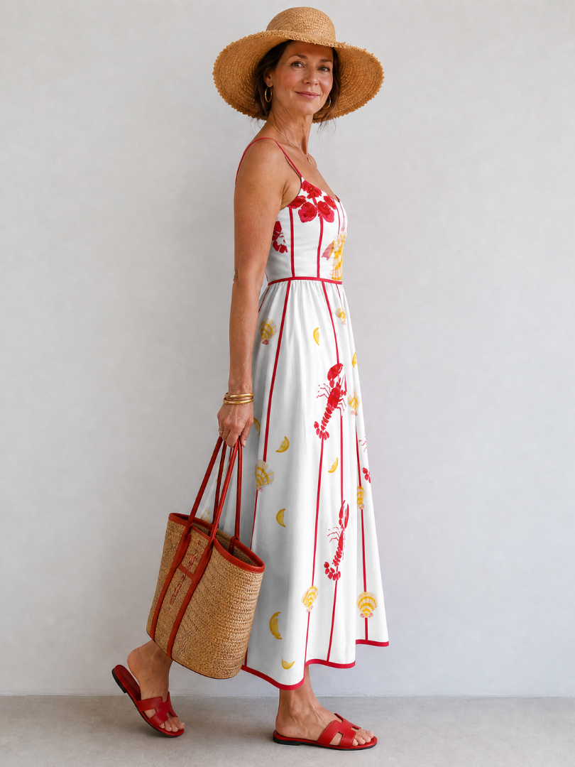 Coriselle | Vestido Midi con Estampado de Langosta
