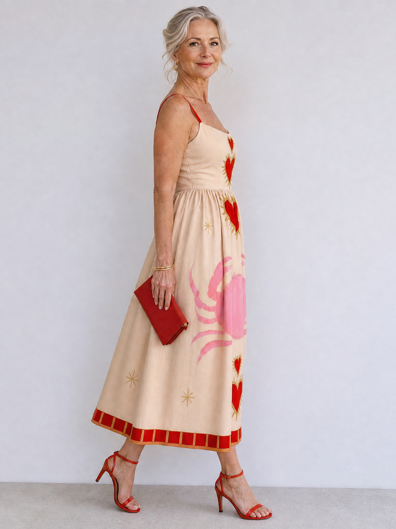 Aurevra | Vestido Midi sin Mangas con Motivo de Corazón