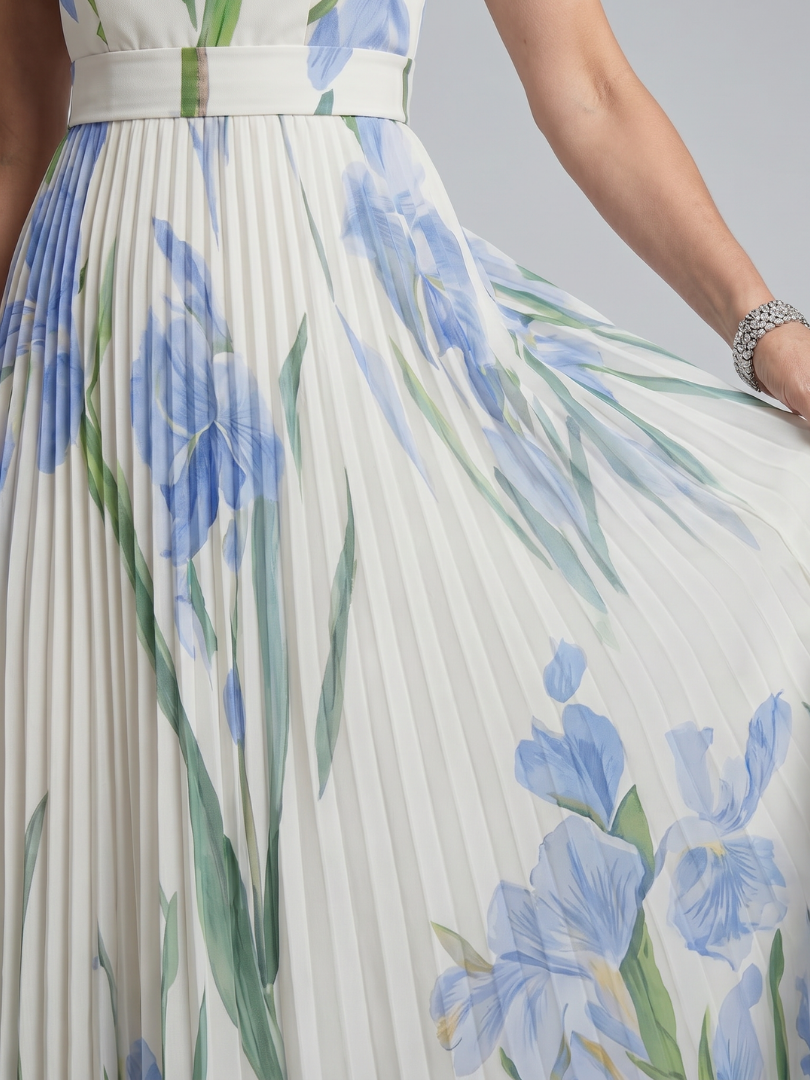 Ophelia | Vestido midi sin mangas de cuello cuadrado con estampado floral